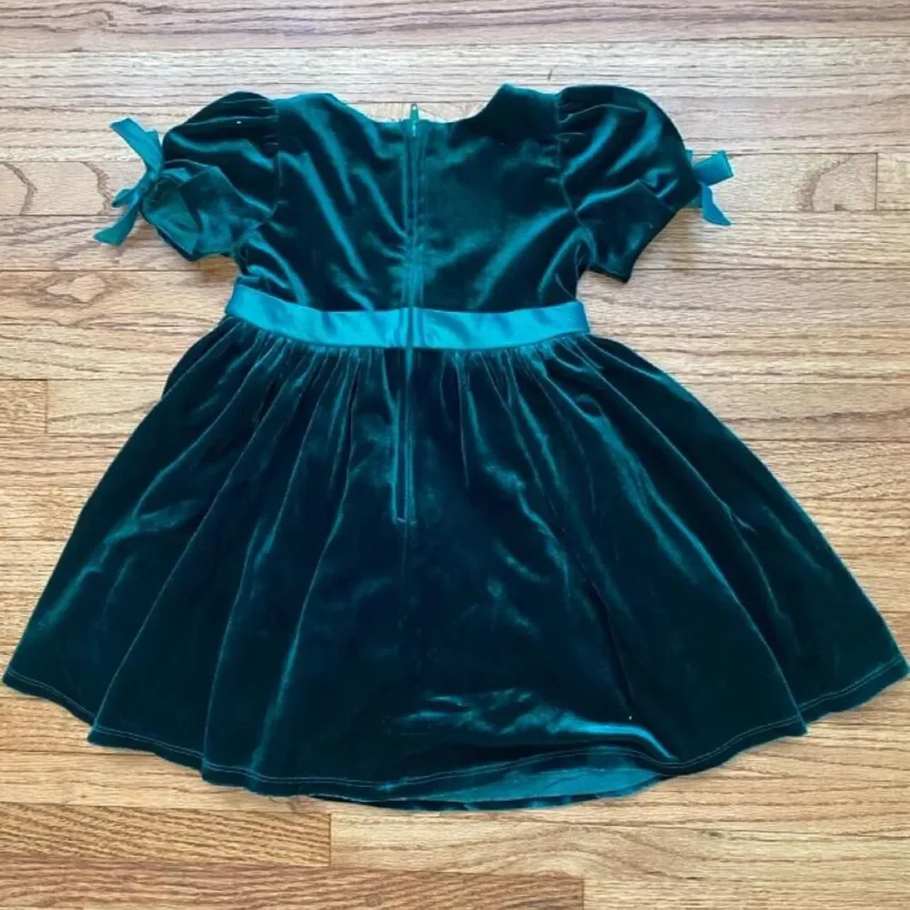 Rare Editions Girls Dress 3T Emerald Velvet Holiday Party Bow Rhinestone